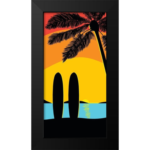 Sunset Surf Panel Black Modern Wood Framed Art Print by Edwins, Hugo