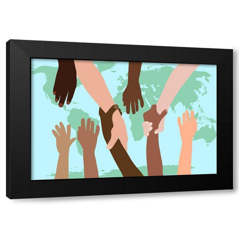 Reaching Out Around The World Black Modern Wood Framed Art Print by Bucheli, Jen