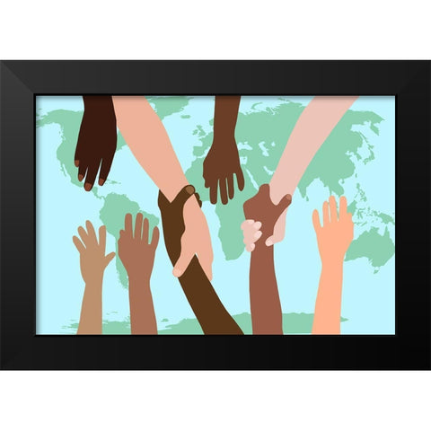 Reaching Out Around The World Black Modern Wood Framed Art Print by Bucheli, Jen