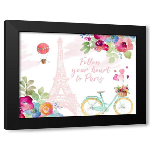 Follow Your Heart to Paris Black Modern Wood Framed Art Print with Double Matting by Loreth, Lanie