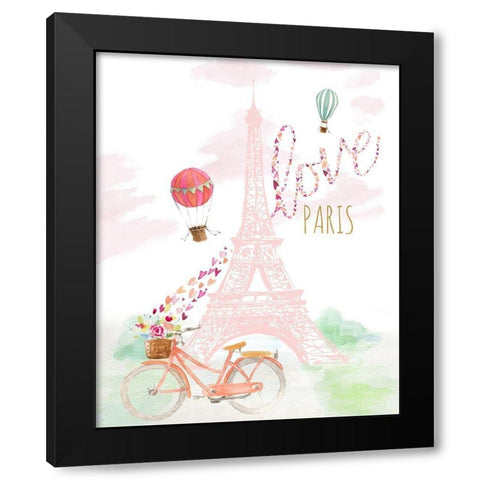 Pink Eiffel Bike Ride Black Modern Wood Framed Art Print by Loreth, Lanie