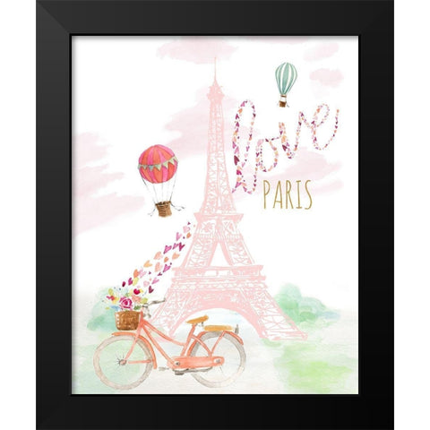 Pink Eiffel Bike Ride Black Modern Wood Framed Art Print by Loreth, Lanie