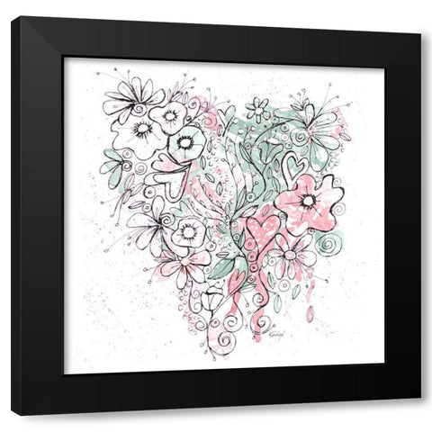 Blooming Heart II Black Modern Wood Framed Art Print by Krinlox
