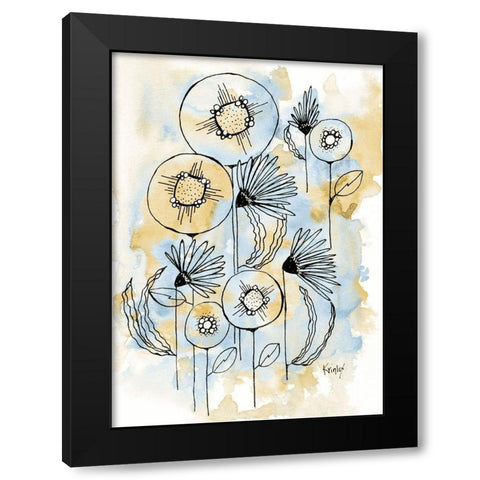 Yellow and Blue Blooms I Black Modern Wood Framed Art Print by Krinlox