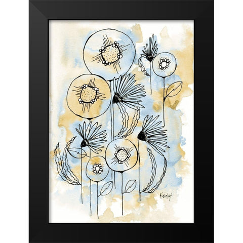 Yellow and Blue Blooms I Black Modern Wood Framed Art Print by Krinlox