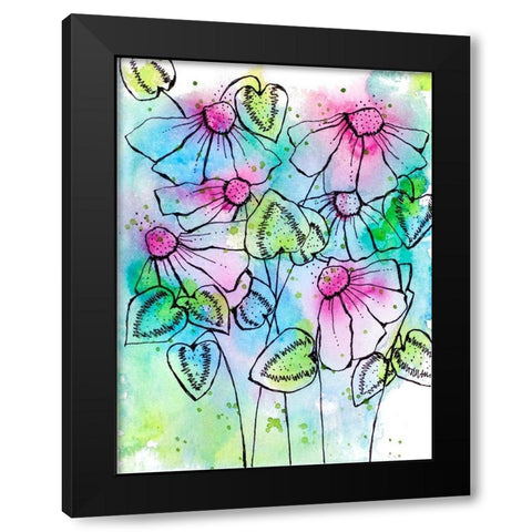 Vibrant Bursts and Blossoms Black Modern Wood Framed Art Print by Krinlox
