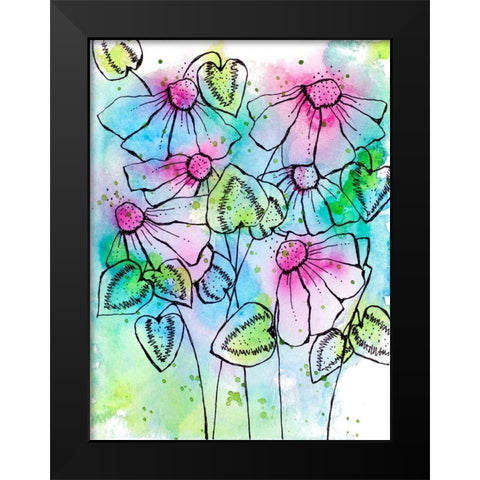 Vibrant Bursts and Blossoms Black Modern Wood Framed Art Print by Krinlox