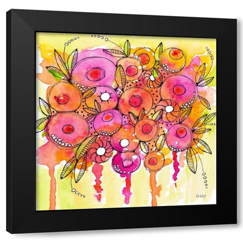 Floral Wash Black Modern Wood Framed Art Print by Krinlox