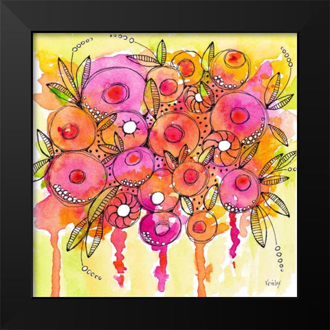 Floral Wash Black Modern Wood Framed Art Print by Krinlox