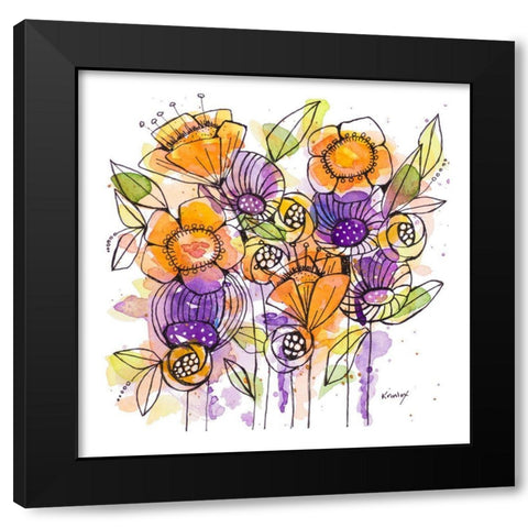 Floral Whisps Black Modern Wood Framed Art Print with Double Matting by Krinlox