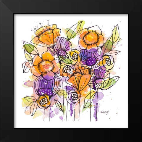 Floral Whisps Black Modern Wood Framed Art Print by Krinlox