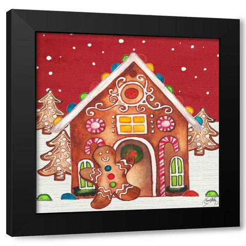 Joyful Gingerbread Village I Black Modern Wood Framed Art Print with Double Matting by Medley, Elizabeth