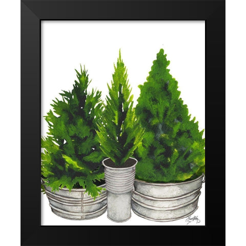 Evergreens in Galvanized Tins Black Modern Wood Framed Art Print by Medley, Elizabeth