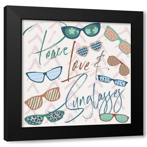 Peace, Love and Sunglasses Black Modern Wood Framed Art Print with Double Matting by Medley, Elizabeth