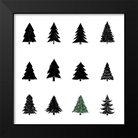 Black Tree Pattern Black Modern Wood Framed Art Print by Navas, Emily