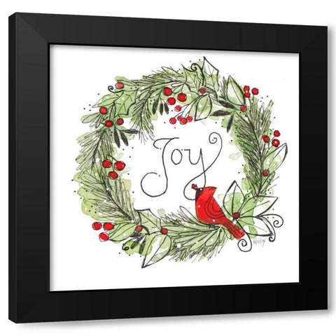 Joyful Cardinal Wreath Black Modern Wood Framed Art Print by Krinlox