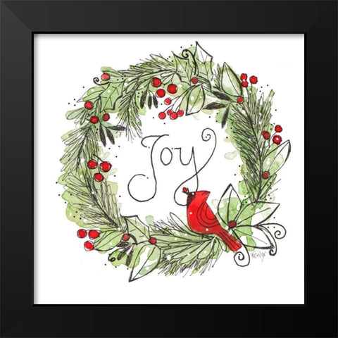 Joyful Cardinal Wreath Black Modern Wood Framed Art Print by Krinlox