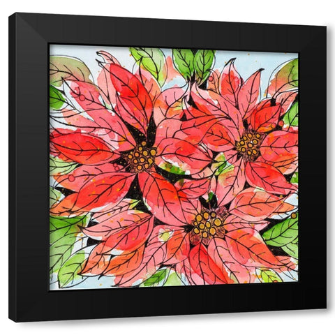 Vibrant Poinsettias I Black Modern Wood Framed Art Print by Krinlox