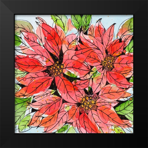 Vibrant Poinsettias I Black Modern Wood Framed Art Print by Krinlox