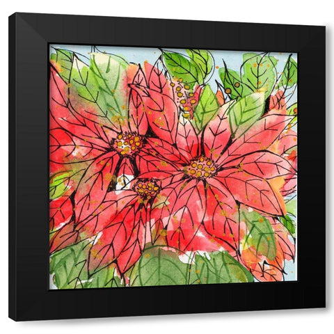 Vibrant Poinsettias II Black Modern Wood Framed Art Print by Krinlox