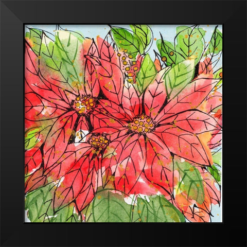 Vibrant Poinsettias II Black Modern Wood Framed Art Print by Krinlox