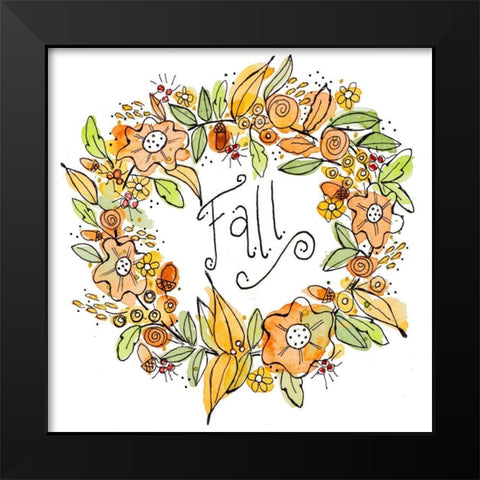 Fall Wreath Black Modern Wood Framed Art Print by Krinlox
