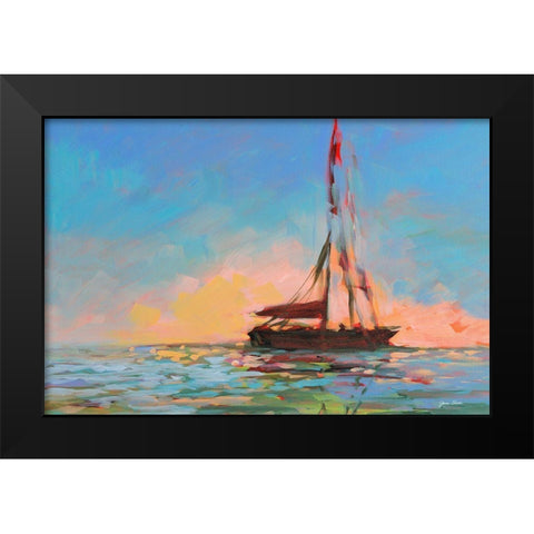 Sailboat On The Horizon Black Modern Wood Framed Art Print by Slivka, Jane