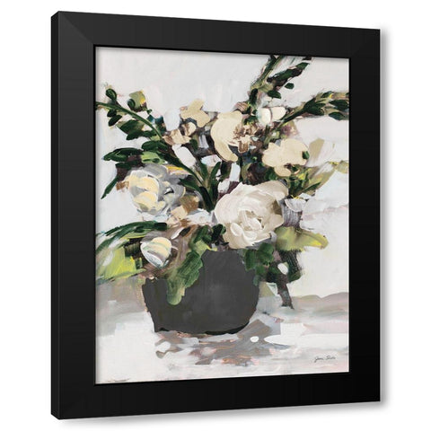 White Potted Roses Black Modern Wood Framed Art Print by Slivka, Jane
