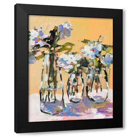 Three Flower Vases Black Modern Wood Framed Art Print with Double Matting by Slivka, Jane