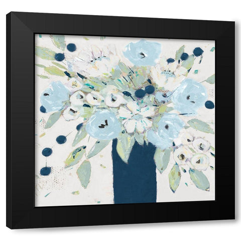 Blue Bouquet Vase Black Modern Wood Framed Art Print by Krinlox