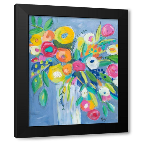 Cheerful Blossoms Black Modern Wood Framed Art Print by Krinlox