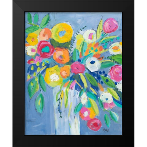 Cheerful Blossoms Black Modern Wood Framed Art Print by Krinlox