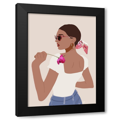 Bandana Girl Black Modern Wood Framed Art Print by Amaya