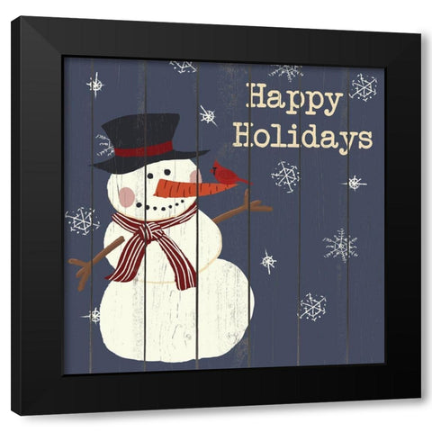 Cardinals And Snowmen I Black Modern Wood Framed Art Print with Double Matting by SD Graphics Studio