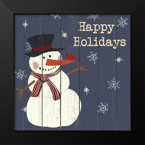Cardinals And Snowmen I Black Modern Wood Framed Art Print by SD Graphics Studio