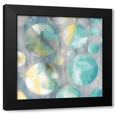 Teal Bubbly Abstract Black Modern Wood Framed Art Print by Meneely, Dan