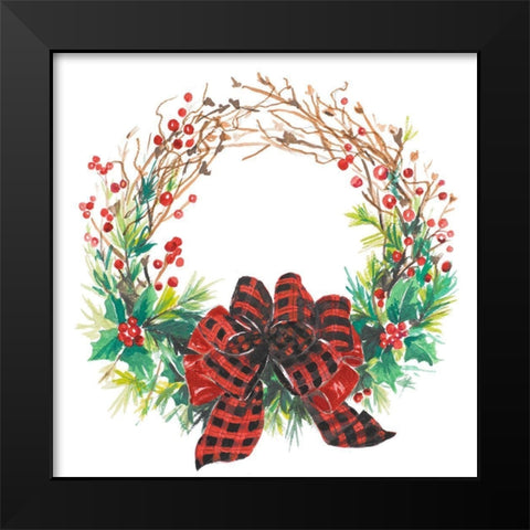 Christmas Holly Wreath Black Modern Wood Framed Art Print by Pinto, Patricia