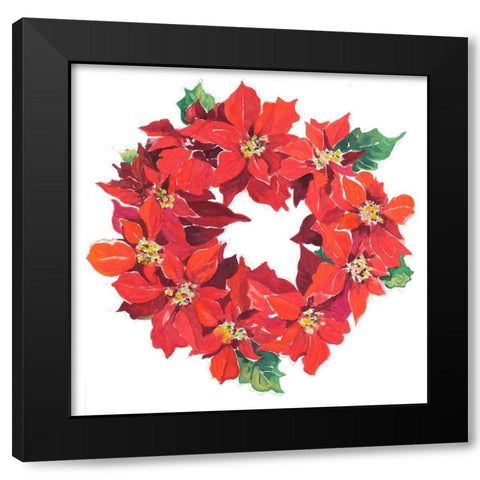 Poinsettia Wreath Black Modern Wood Framed Art Print with Double Matting by Pinto, Patricia