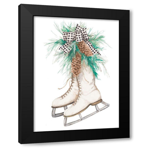 Christmas Ice Skates Black Modern Wood Framed Art Print by Pinto, Patricia