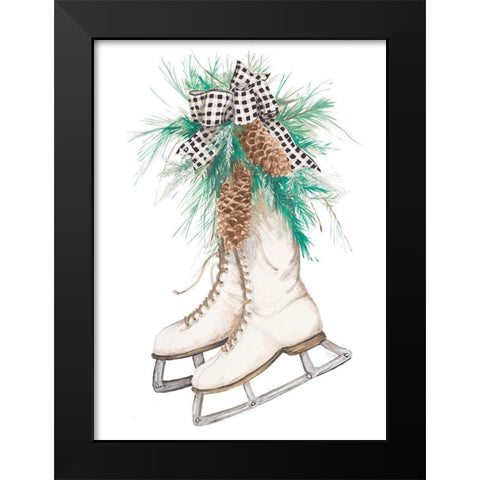 Christmas Ice Skates Black Modern Wood Framed Art Print by Pinto, Patricia