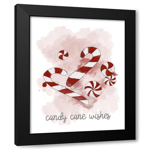 Candy Cane Wishes Black Modern Wood Framed Art Print by Quach, Anna