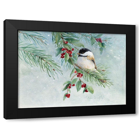 Gray-Headed Chickadee On Holly Black Modern Wood Framed Art Print with Double Matting by Loreth, Lanie