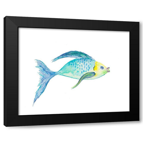 Yellow and Blue Fish I Black Modern Wood Framed Art Print by DeRice, Julie
