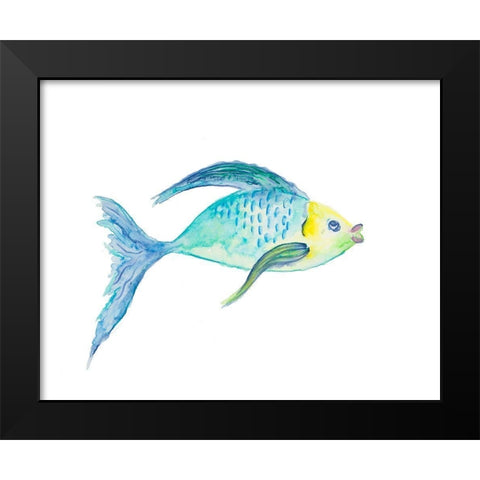 Yellow and Blue Fish I Black Modern Wood Framed Art Print by DeRice, Julie
