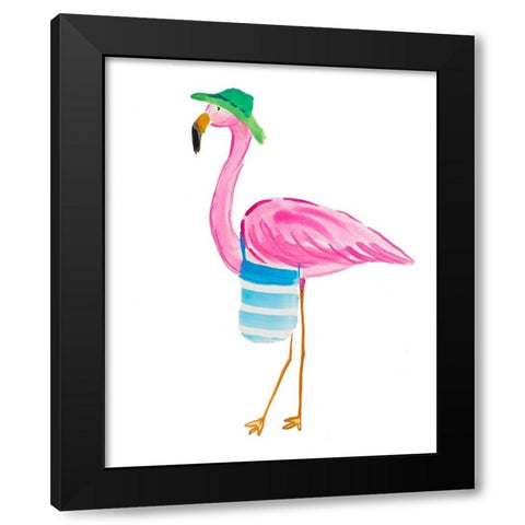 Beach Flamingo I Black Modern Wood Framed Art Print by DeRice, Julie