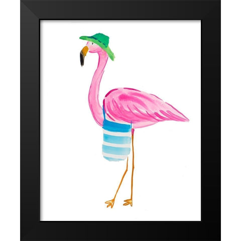 Beach Flamingo I Black Modern Wood Framed Art Print by DeRice, Julie