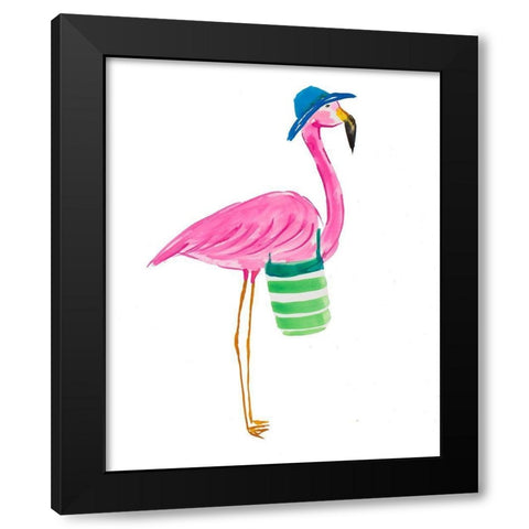 Beach Flamingo II Black Modern Wood Framed Art Print with Double Matting by DeRice, Julie