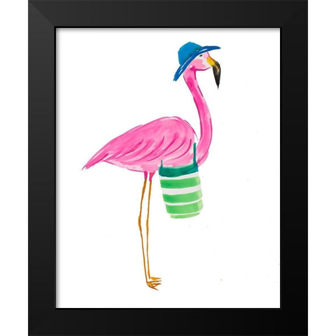Beach Flamingo II Black Modern Wood Framed Art Print by DeRice, Julie