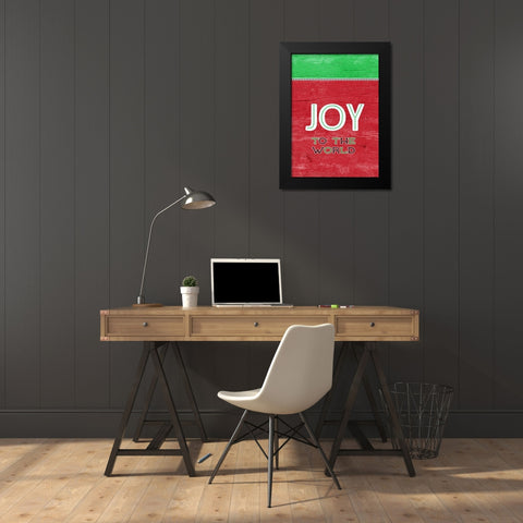 Joy To The World Green Red Black Modern Wood Framed Art Print by Metz, Andi