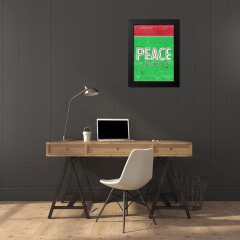 Peace On Earth Green Red Black Modern Wood Framed Art Print by Metz, Andi